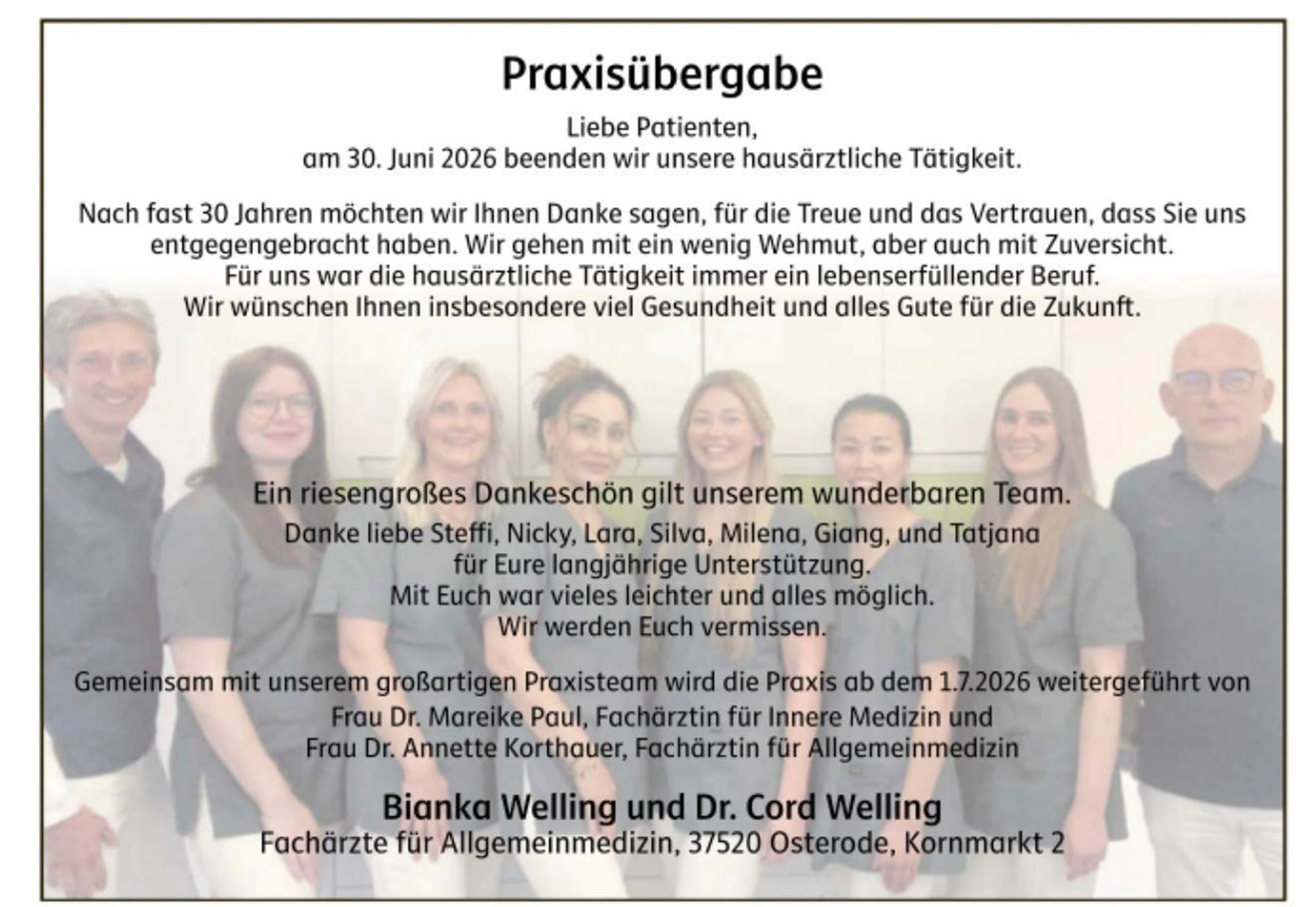 Abschied der Praxis Welling
